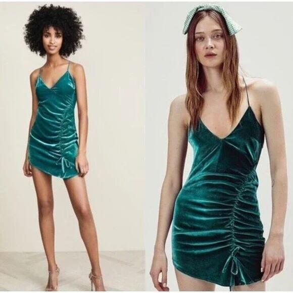 FOR LOVE AND LEMONS Viva Velvet Mini Dress Emerald Green Size Small Party Sexy - Picture 1 of 10